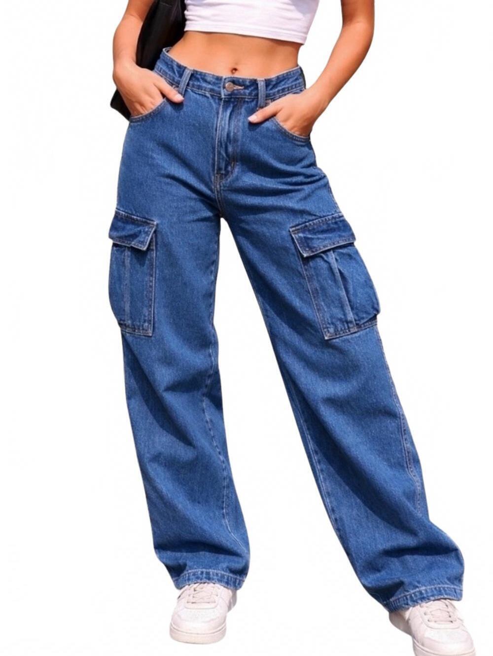 Levi's 94' Baggy Cargo Jeans Denim Pocket Wide Leg Blue Women's Size 29